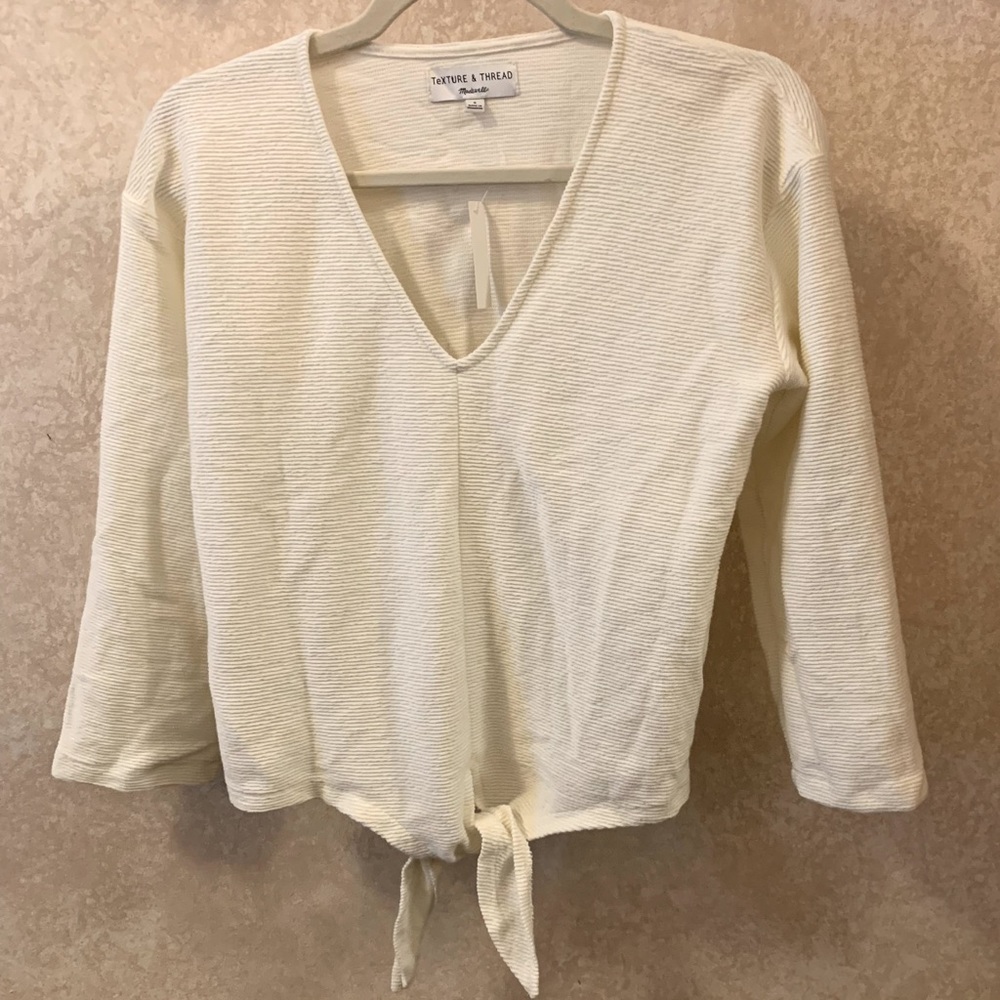 Madewell Off-white 3/4 Length Sleeve Crop Top